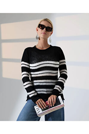 Hafif Dokulu Casual Çizgili Kazak