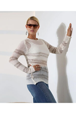 Hafif Dokulu Casual Çizgili Kazak