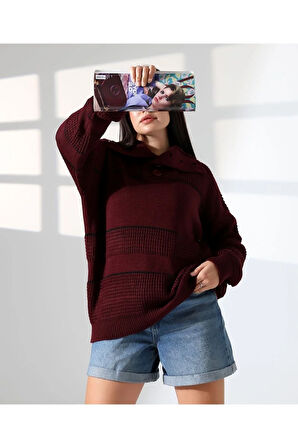 Yaka Düğmeli Ajurlu Triko Kazak