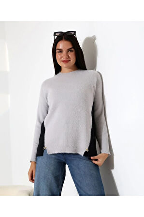 Blok Renkli Yan Detaylı Triko Kazak