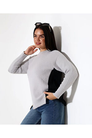 Blok Renkli Yan Detaylı Triko Kazak