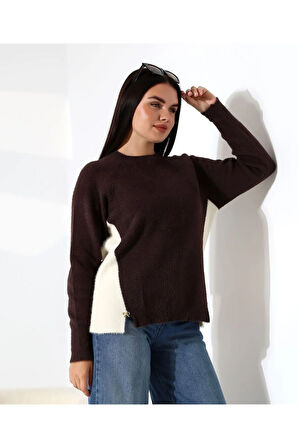 Blok Renkli Yan Detaylı Triko Kazak