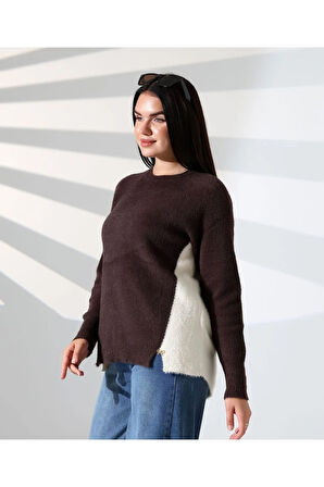 Blok Renkli Yan Detaylı Triko Kazak