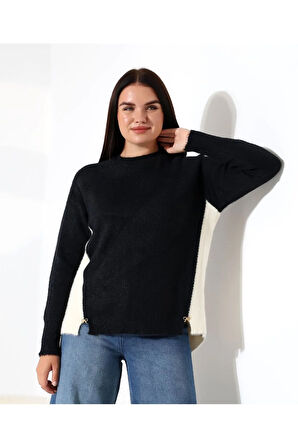 Blok Renkli Yan Detaylı Triko Kazak