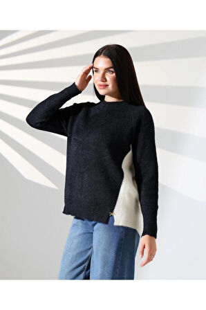 Blok Renkli Yan Detaylı Triko Kazak