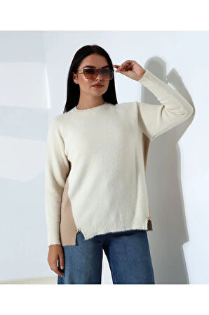 Blok Renkli Yan Detaylı Triko Kazak