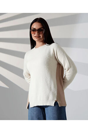 Blok Renkli Yan Detaylı Triko Kazak