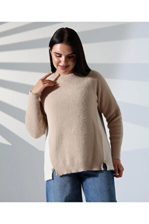 Blok Renkli Yan Detaylı Triko Kazak