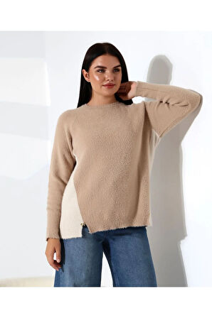 Blok Renkli Yan Detaylı Triko Kazak