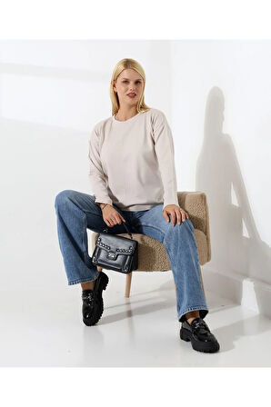 Ortadan Dikişli Kadın Triko Kazak