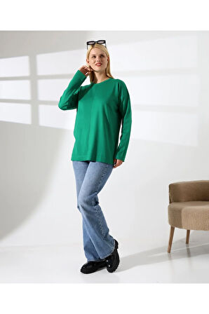 Ortadan Dikişli Kadın Triko Kazak