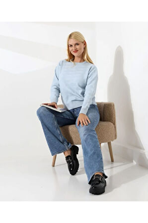 Kendinden Desenli Casual Triko Kazak