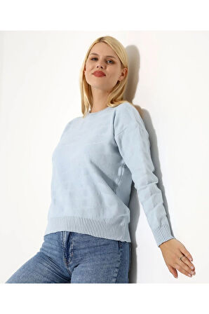 Kendinden Desenli Casual Triko Kazak