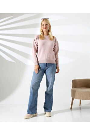 Kendinden Desenli Casual Triko Kazak