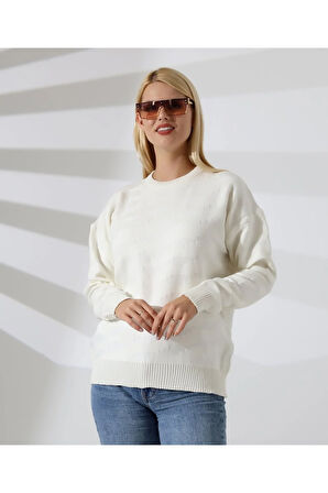 Kendinden Desenli Casual Triko Kazak