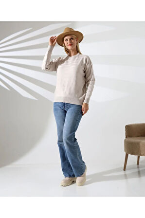 Kendinden Desenli Casual Triko Kazak