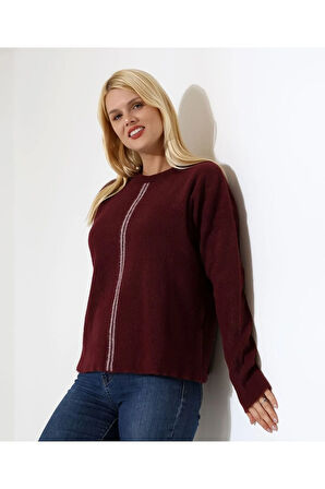 Ön Çizgili Yumuşak Dokulu Triko Kazak