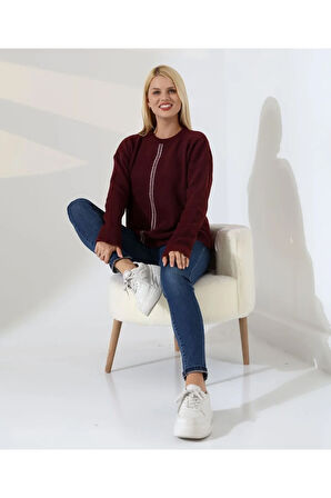 Ön Çizgili Yumuşak Dokulu Triko Kazak