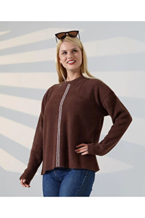 Ön Çizgili Yumuşak Dokulu Triko Kazak