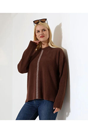 Ön Çizgili Yumuşak Dokulu Triko Kazak