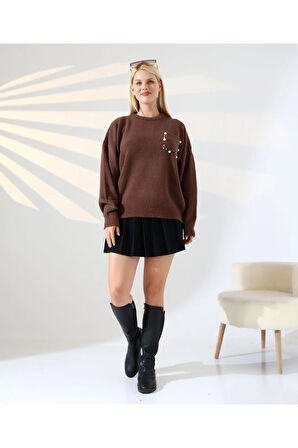 İnci Detaylı Cepli Dokuma Kazak