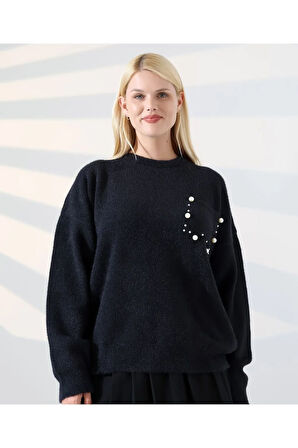 İnci Detaylı Cepli Dokuma Kazak