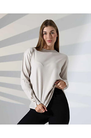 Gündelik Şıklık Kol Düğme Detay Triko Kazak