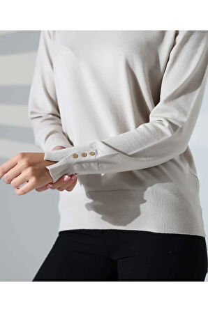 Gündelik Şıklık Kol Düğme Detay Triko Kazak