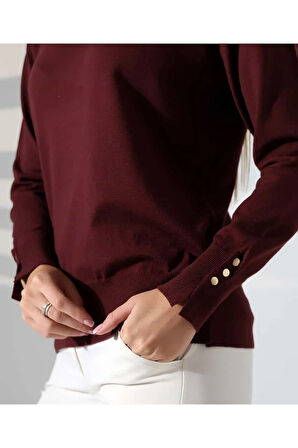 Gündelik Şıklık Kol Düğme Detay Triko Kazak