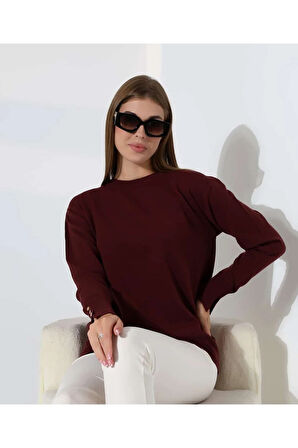 Gündelik Şıklık Kol Düğme Detay Triko Kazak