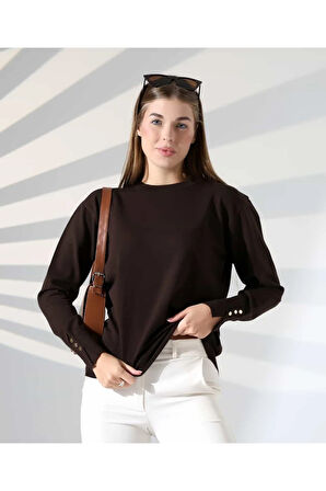 Gündelik Şıklık Kol Düğme Detay Triko Kazak