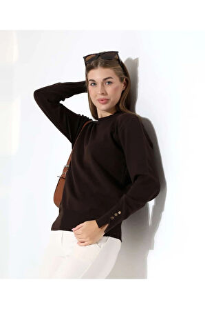 Gündelik Şıklık Kol Düğme Detay Triko Kazak