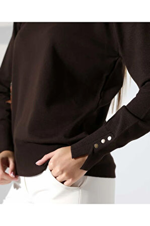 Gündelik Şıklık Kol Düğme Detay Triko Kazak