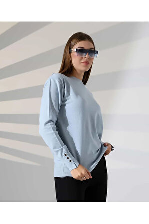 Gündelik Şıklık Kol Düğme Detay Triko Kazak