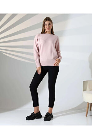 Gündelik Şıklık Kol Düğme Detay Triko Kazak