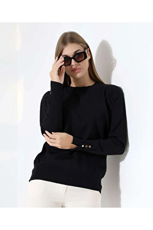 Gündelik Şıklık Kol Düğme Detay Triko Kazak