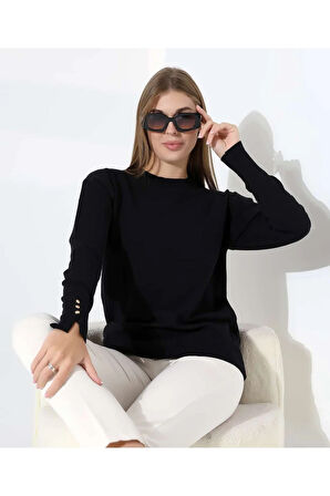 Gündelik Şıklık Kol Düğme Detay Triko Kazak