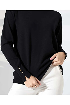 Gündelik Şıklık Kol Düğme Detay Triko Kazak