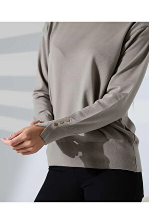 Gündelik Şıklık Kol Düğme Detay Triko Kazak