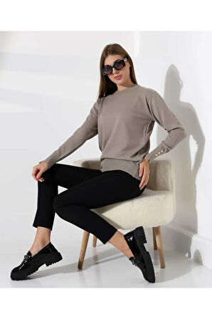 Gündelik Şıklık Kol Düğme Detay Triko Kazak