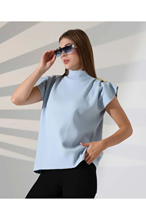 Zarif Omuz Detaylı Dik Yaka Triko Bluz