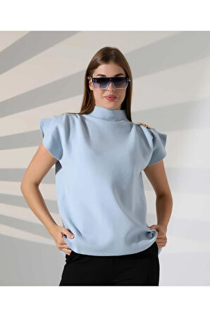 Zarif Omuz Detaylı Dik Yaka Triko Bluz