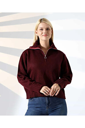 Yüksek Yaka Fermuarlı Triko Kazak