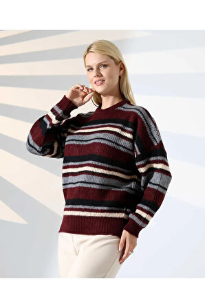 Ahenkli Çizgili Triko Kazak