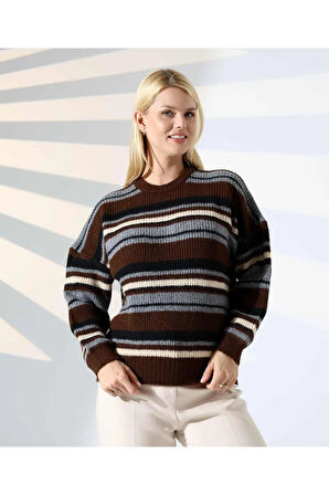 Ahenkli Çizgili Triko Kazak