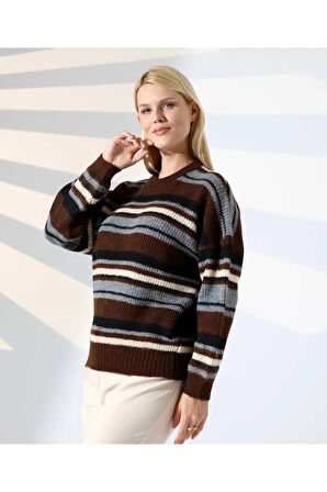 Ahenkli Çizgili Triko Kazak