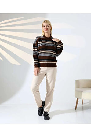 Ahenkli Çizgili Triko Kazak