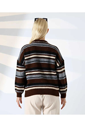 Ahenkli Çizgili Triko Kazak