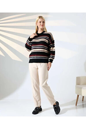 Ahenkli Çizgili Triko Kazak
