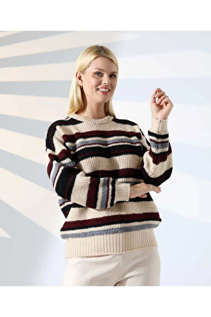 Ahenkli Çizgili Triko Kazak